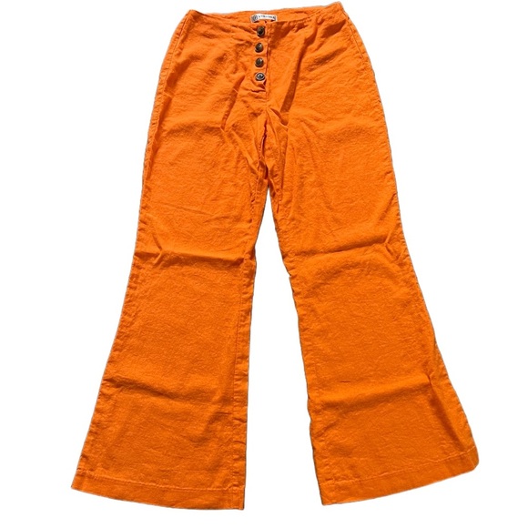 NWOT VERSONA ORANGE HIGH WAISTED LINEN BLEND FLARRED PANTS SIZE 0 S - Picture 3 of 10